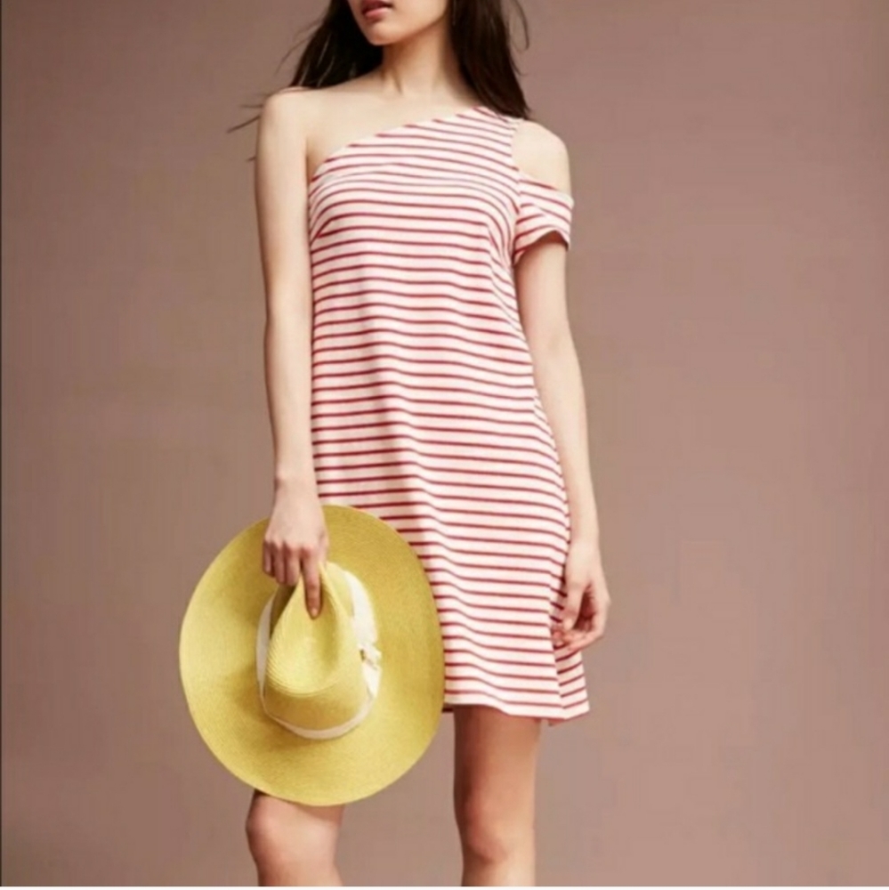 🔁 Anthropologie One arm red & white stripe tunic sz M